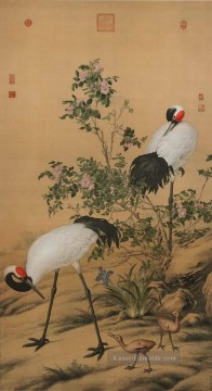  blume - Lang glänzende Kräne in Blumen Chinesische Malerei